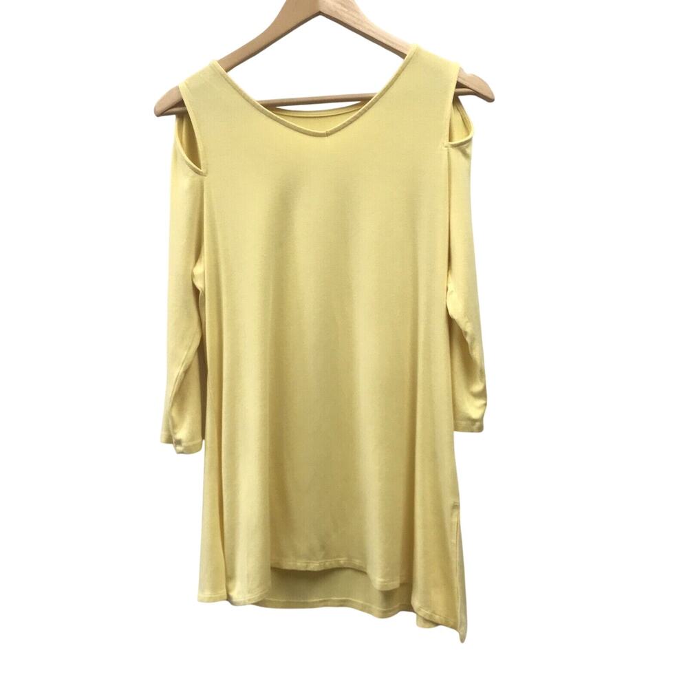 Belle Top Womens XXS Yellow Cold Shoulder Sleeves Asymmetrical Hem